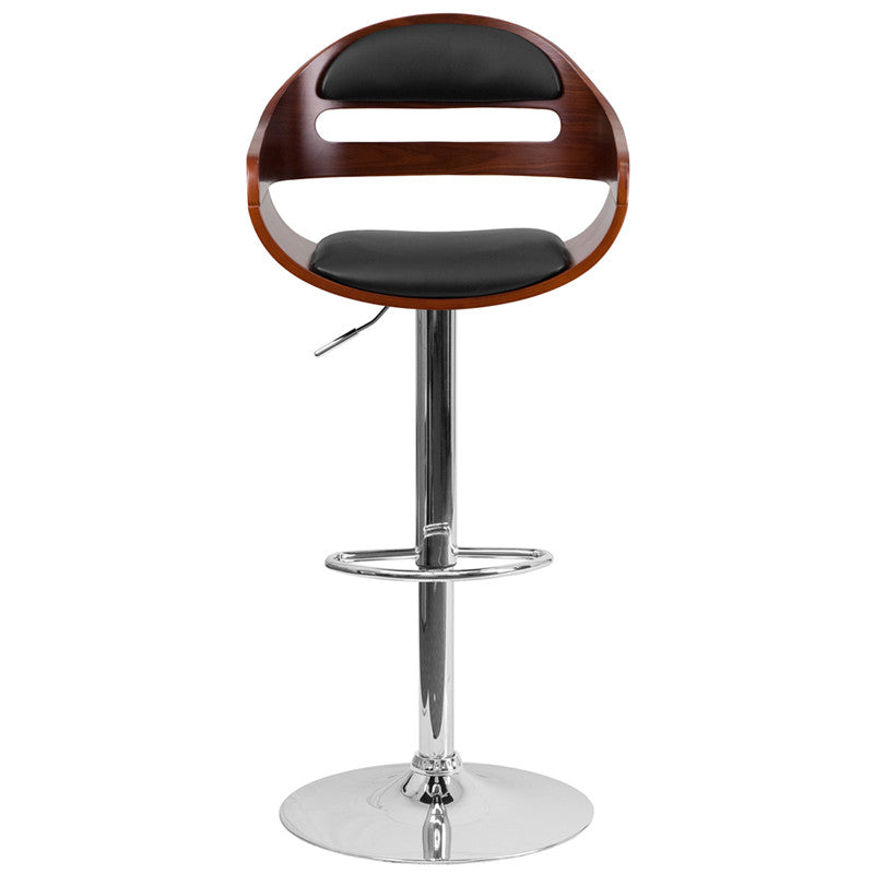 Walnut Adjustable Height Bar Stool with Cutout Curved Padded Back - Man Cave Boutique