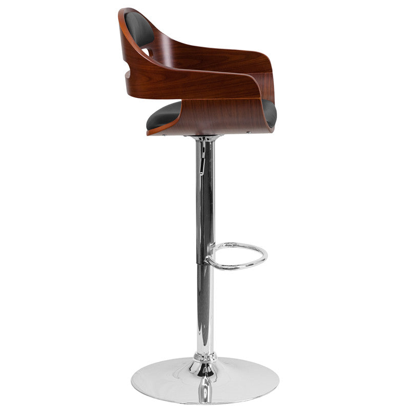 Walnut Adjustable Height Bar Stool with Cutout Curved Padded Back - Man Cave Boutique