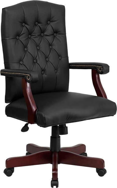 Martha Washington Black Leather Executive Swivel Office Chair - Man Cave Boutique