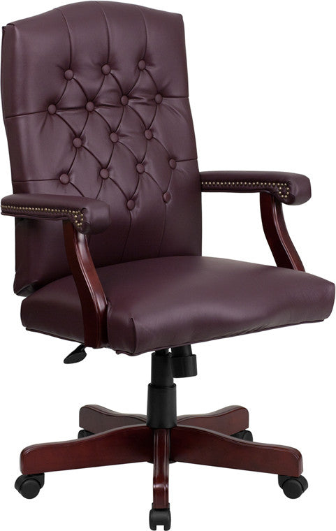 Martha Washington Burgandy Leather Executive Swivel Office Chair - Man Cave Boutique