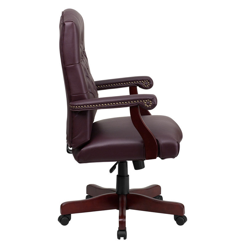 Martha Washington Burgandy Leather Executive Swivel Office Chair - Man Cave Boutique