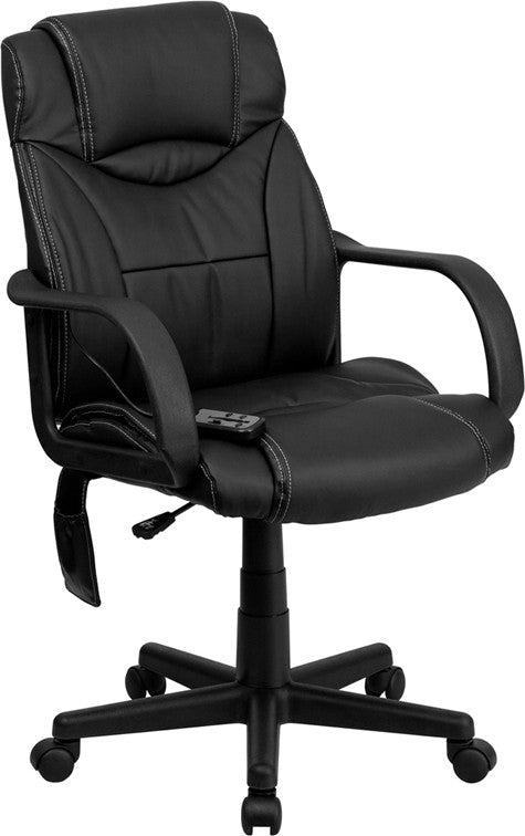 Mid-Back Ergonomic Massaging Black LeatherSoft Executive Swivel Office Chair with Arms - Man Cave Boutique